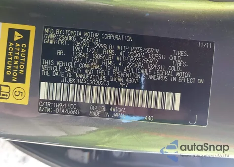 2012 Lexus Rx 350 z USA, uszkodzony, nr VIN JTJBK1BAXC2020213